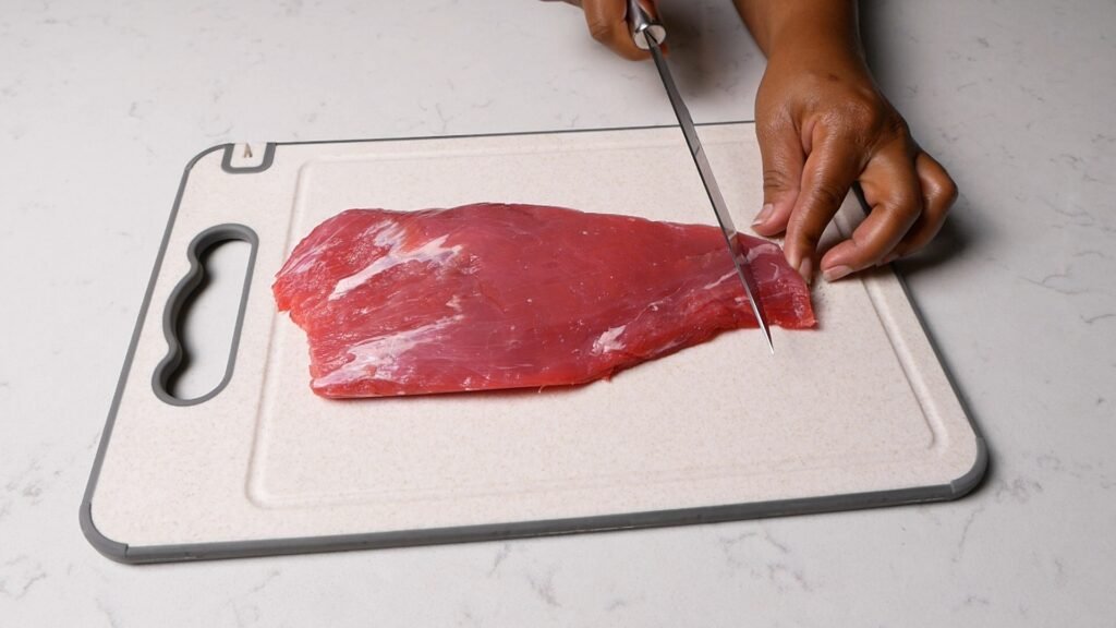 cutting flank steak against the grain