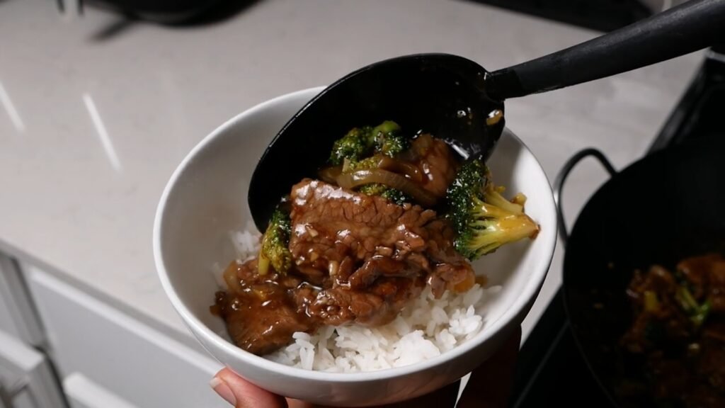 Beef and broccoli over rice