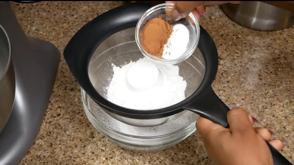 Red Velvet Cupcakes with Cream Cheese Frosting Sifting the dry ingredients