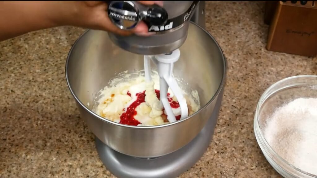 Red Velvet Cupcakes with Cream Cheese Frosting Mixing the batter in the stand mixer