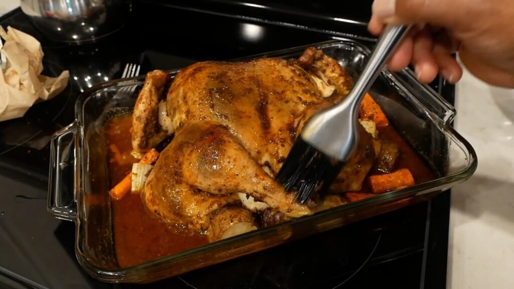 Basting the chicken