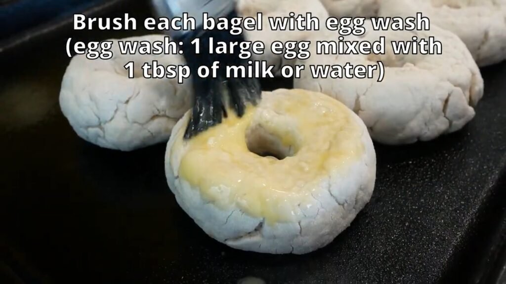 Easy Two-Ingredient Bagels Adding egg wash before baking