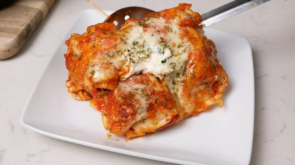 Easy Skillet Meatball Lasagna Meatball lasagna nicely plated