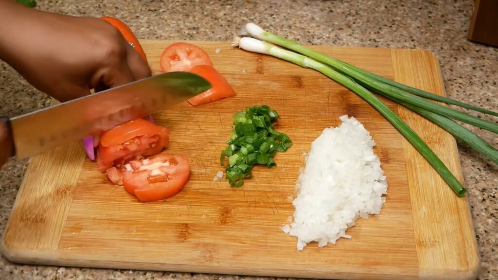 Homemade Mexican Pizza Recipe (Better Than Taco Bell!) Chopping veggies