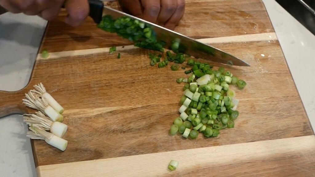 Creamy Potato Soup Recipe Chopping the green onions